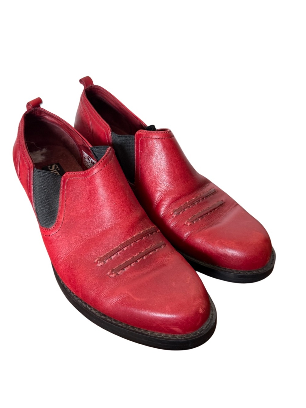 Red Leather Slip-On Western Ankle Booties by Simple-Size 6.5